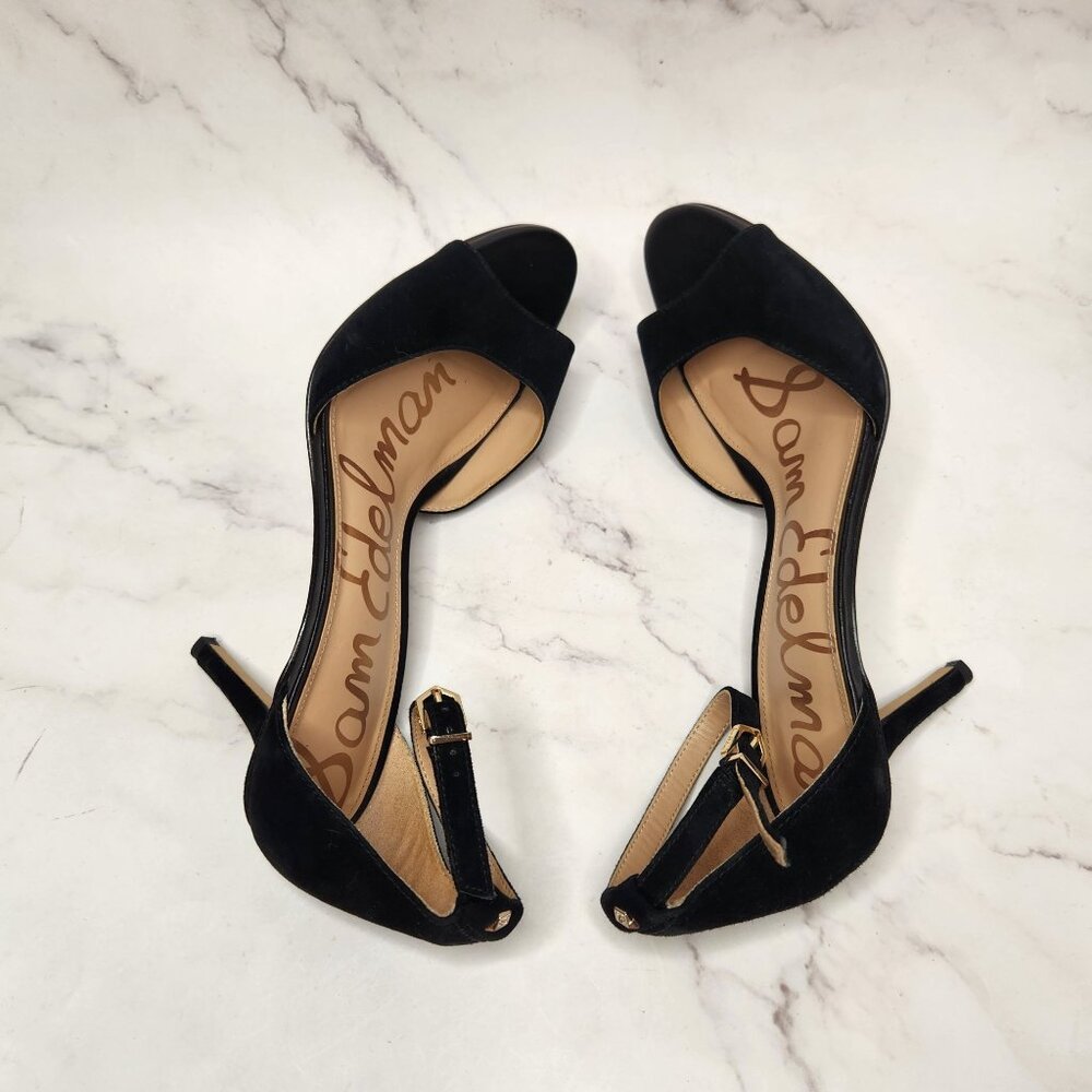 Sam Edelman Porchia Black Suede Stiletto Heels Ankle Strap Women's 7.5 - Picture 5 of 9